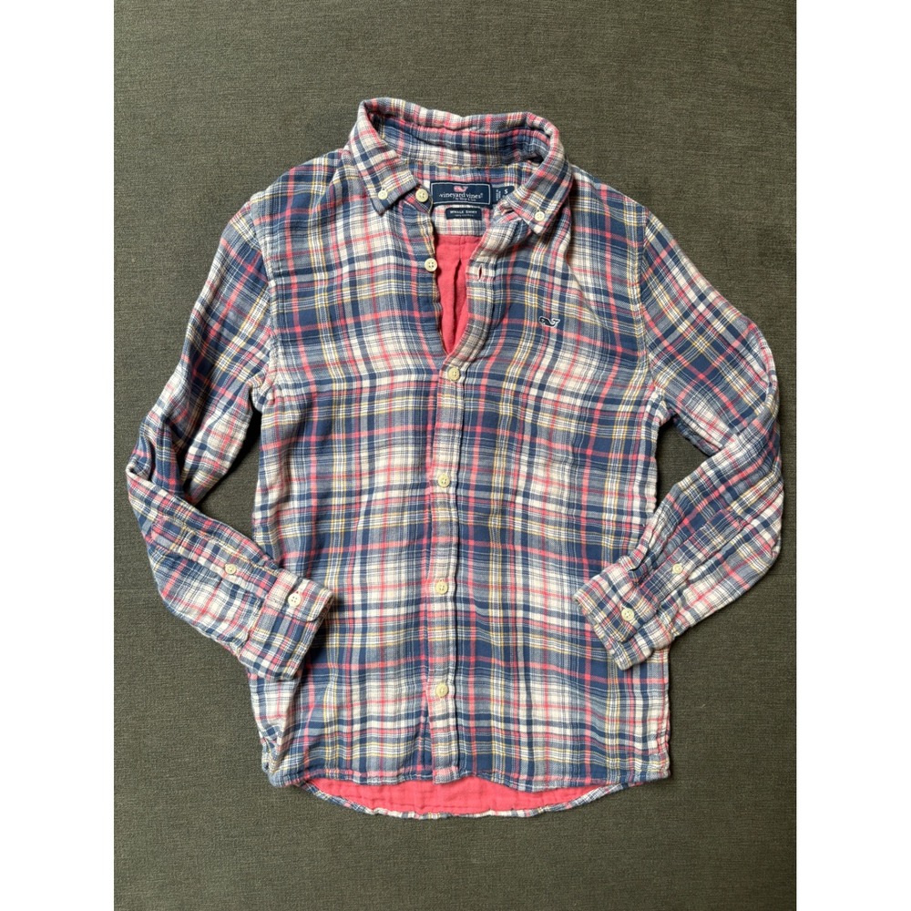 Vineyard Vines Whale Shirt Youth Small 8-10 Plaid Button Front Cotton Flannel
